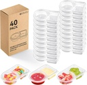 Qeirudu 40 Sets 6 oz Reusable Plastic Snack Containers, Double Compartment Condiment Containers with Lids for Meal Prep, Dipping Sauce, Portion Control, Travel Snack