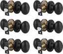 Gobrico 6 Pack Passage Door Knobs Oval Egg Shaped Door Knobs for Hallway Laundry Passage Function Locksets Without Key in Black Finish