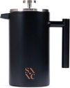 Stone & Clay Modern French Press - Black Stainless Steel Coffee Press - Double Walled Insulated Carafe with 1L/34oz Measurement - Cool Touch Handle, Beveled Lid, and Grooved Spout - 8 Cup Maker
