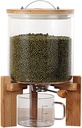 Rice Dispenser 5L, Food Storage Containers Glass Cereal Storage Dispenser with Airtight Bamboo Lids and Measuring Cup Kitchen Storage Container for All Beans, Barley, Millet