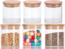 JUVITUS 10 oz Clear Glass Borosilicate Jar with Bamboo Silicone Sealed Lid (6 Pack) Nuts Spice or Kitchen Storage