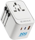 Universal Travel Adapter, International Travel Plug Adapter with 2 USB-C(PD 20W) ＆ 1 USB-A Ports, All in One Portable Adaptor, for USA, UK, EU, AU ＆ 224+ Countries (White) US