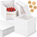 25Pcs 8x8x8 Inch Cake Boxes, White Bakery Boxes with Window, Square Disposable Cake Containers Package for Cookies Pies Bake Decorating Supplies Cupcakes Cajas Pasteles (15 Pcs Stickers)