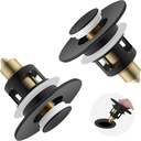 2PCS Universal 2 in 1 Bathroom Sink Stopper, All Metal Pop Up Sink Strainer with Anti-Clogging Filter Basket, for Standard 1"-2.3" Basin Drain Holes, Matte Black
