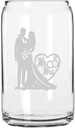 Mr & Mrs Silhoutte with Rings Wedding Silhouettes Etched 16oz Can Glass