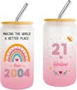 Unique 21st Birthday Gifts for Her 21 Year Old Birthday Gifts for women,Gift for 21 Years Old Female Ideas,Cool 21st Birthdays Glass Cups With Straw and Lid Decorations for Sisters Friends Daughter
