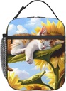 Reusable Cat Sunflower Lunch Box for Kids, Insulated Sleeping Kitten Bag,Polyester Cooler Pet Lovers Handbags Case for School Picnic Work Travel Beach or Hiking, Gifts