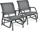 Giantex Swing Glider Chair W/Study Metal Frame Comfortable Patio Chair Love-Seat for Garden, Porch, Backyard, Poolside, Lawn Outdoor Rocking Chair (2, Gray)