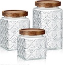 Gerrii 3 Pcs Glass Food Storage Containers 17/24/34 oz Vintage Glass Jar with Lid Begonia Pattern Airtight Candy Jar Food Jars Canisters for Kitchen Counter Pantry Coffee Tea Beans (Square)
