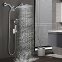 10 Inch Shower Head，Rain Shower Head with Adustable Extension Arm，Detachable Rain Shower Head with Handheld spray ，High Pressure Shower Hose with Holder in Bathroom (Sliver)