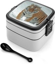 Tiger in The Snow Portable Bento Box with Handle 2 Compartment Leak-Proof Stackable Lunch Box for Work Picnic Camping