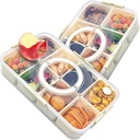 Snack Box Container, Dishwasher Safe Fruit Snack Containers, 2 Pack Divided Serving Tray with Lid for Veggie, Candy, Snackle Charcuterie Plastic Boxes for Kids, Adults Travel and Picnic