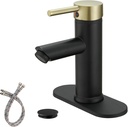 Bathroom Sink Faucet Black and Gold Bathroom Faucet Single Handle Bathroom Vanity Faucet for 1 Hole or 3 Holes with Pop Up Drain, Brass