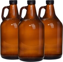 Amber Glass Growlers for Beer 64 oz,3 Pack Half Gallon Glass Jug with Seal Cap and Handle for Home Brewing,Kombucha,Water