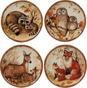 Pine Forest 6" Ceramic Canape/Luncheon Plates, Set of 4 – Woodland Animal Autumn Dishware Featuring Owl, Fox, Deer & Raccoon – Perfect for Appetizers, Desserts, Snacks & Fall Entertaining