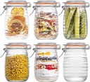 32 Oz Glass Mason Jars with Airtight Lids 6 Pack, Wide Mouth Canning Jars with Clip Top Lids for Kitchen Storage Pickling Salad Jams Coffee Beans