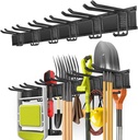 Garage Tool Organizer Wall Mount with 48 inches Rails and 6 Double-layer Hooks, Garden Tool Rack Heavy Duty, Garage Hanging Storage Rack For Yard Tools, Shovel, Shed