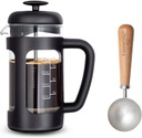 Easyworkz French Press 12 oz Coffee Tea Maker, Bundled with Retro Stainless Steel 10g Measuring Coffee Spoon, Silver