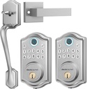 Keyless Entry Door Lock with Handle Set Bundle - Satin Nickel