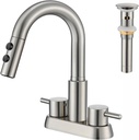 Bathroom Faucet with Pull Down Sprayer 3 Holes, Brushed Nickel 4 inch 2 Handles Centerset Laundry Bar Basin Pull Out Bathroom Sink Faucet with Pop-Up Drain, KBL-6002BN