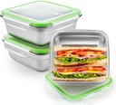 2 Pack Stainless Steel Sandwich Containers with Lids 25. 4 oz Metal Food Container for Lunch Boxes with Airtight Silicone Seal for Sandwiches and Snacks