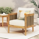 Christopher Knight Home Burchett Outdoor Acacia Wood Club Chair with Cushions, Lounge Chair for Patio Backyard, Stylish Garden Seating, Open Slat Design, PE Rattan Weaving, Brown+Beige