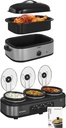 Sunvivi 14-Quart Electric Roaster Oven with Self-Basting Lid And Slow Cooker with 10 Cooking Liners,Turkey Roaster Oven with Removable Pan and RackTriple Slow Cooker Buffet Server 3 Pot Food Warmer.