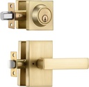 Satin Brass Exterior Door Lock Set, Front Door Handle with Deadbolt, Heavy Duty Entry Door Handleset