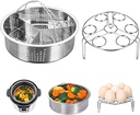 Steam Baskets with Egg Steam Rack, Food Grade Stainless Steel Steam-Holder Tray Trio Separator Set, Cooking Accessories for Vegetable, Fish, Meat Compatible with Instant Pot, Electric Pressure Cooker