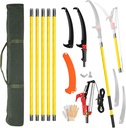 Outvita Manual Pole Saw, 24 Feet Extendable Tree Pruner with Knives and Storage Pocket, Sharp Steel Blade and Scissors High Branches Trimming for Pruning Palms and Shrubs(Yellow)