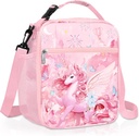Clastyle Princess Insulated Kids Lunch Bag Firework Large Thermal Cooler Bag for Girl Picnic School Lunch Box Tote,Pink Unicorn Angle