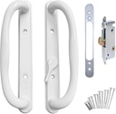 10" Olympus Sliding Patio Glass Door Offset White Pull Handle Set Replacement with Mortise Lock - fits 3 ¹⁵/₁₆ inches Hole Spacing, and 1-1/4" to 2-1/4" Door Thickness