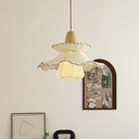 Solid Wood Lamp Body Cloth Lampshade Pendent Light Japanese Style Small Rustic Pendant Lamp with E27/26 Base Adjustable Hanging Light for Closet Kitchen Sink Bedside