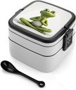 Personalize Double Layer Bento Box The Funny Frog Doing Yoga Lunch Box - Durable, Leak-Proof with Spoon Adult Premium Bento Case for Work Travel Camping
