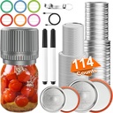 M12 Auto Shut Electric Mason Jar Vacuum Sealer and 104 Count Regular and Wide Canning Lids and Rings