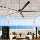 Ceiling Fans Outdoor Waterproof, 72 Inch Black Industrial Ceiling Fans without Lights, Large Ceiling Fan No Light with 5 Aluminum Blade, Reverse DC Motor, Outdoor Fans for Patio Shop Garage LivingRoom