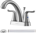 WOWOW Bathroom Faucet 2 Handle 4 Inch Centerset Bathroom Sink Faucet, Lead-Free Basin Mixer Tap with Lift Rod Drain Stopper, 2 Handle Centerset Lavatory Brushed Nickel Vanity Faucet