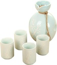 Sake Set Of Cup Set,Ceramic Cups, Crafts Wine Glasses,5 Piece Japanese Sake Cup Set White Glaze Texture Ceramic Cups, Crafts Wine Glasses, for Cold/Warm/Shochu/Tea Best Gift for Family And Friends,cya