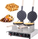 1400 W Commercial Egg Waffle Iron Machine, Wooden Handle, Stainless Steel Body, Supports Temperature Control/Timing, for Snack Shop/Cafe/Commercial Street,DoubleHead