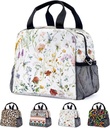 Watercolor Flower Insulated Lunch Bag Reusable Lunch Box Leakproof with Adjustable Shoulder Strap for Work Office Picnic Beach