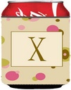 Caroline's Treasures CJ1004-XCC Letter X Initial Monogram - Tan Dots Can or Bottle Hugger Cooler Washable Drink Sleeve Collapsible Beverage Insulated Holder, Can Hugger, Multicolor