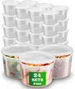 Plastic Deli Containers with Lids, 24 Sets 64oz Leakproof Soup Storage Containers for Restaurant, Round Takeout Deli Cups for Food Slime Meal Prep Leftover, BPA Free, Microwave/Freezer Safe