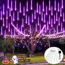JMEXSUS Solar Halloween Lights Outdoor, 8 Tube 144 LEDs Solar Meteor Shower Lights, Purple Halloween Light for Tree Fence Eaves Patio Yard Holiday Party Decor