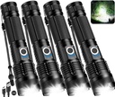 Flashlights Rechargeable LED High Lumens - 4 Pack 90,000LM Super Bright Flashlight, Adjustable Powerful Flash Light with 5 Modes, Waterproof Handheld Flashlight for Home, Camping