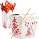 Avant Grub Durable 32 Oz Chinese Take Out Boxes. 25pk Food Containers With 25pk Sleeved and Separated Bamboo Chopsticks. Greaseproof Leakproof To-Go Containers. Great for Event Parties or Restaurants.