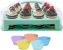 Cupcake Containers Unit Plus 5 Reusable Silicone Baking Cups Included,Material Sturdy Plastic, Cup Cake Holders With Lid, Color Grenn Cupcake Carrier 24 Count Standard-Size