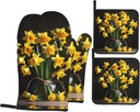 Bouquet of Daffodil Oven Mitts and Pot Holder 4-Piece Set,for Cooking Barbecue, Pot Lid, Microwave,Heat-Resisting