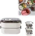 Stackable Double-Layer Bento Box | 304 Stainless Steel Compartments with Secure Side Buckles & Leak-Proof Small Sauce Container (White)