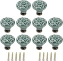 Geesatis 10 pcs Decorative Knob Ceramic knobs Drawer Cabinet Pull Handle Knobs Furniture Decorative Pull Tool with Mounting Screws, Green, 1.4 inch Diameter