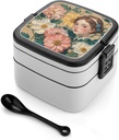 Double Layer Bento Box for Adults Daisy's Flowers Print Stackable Bento Box Removable Lunch Boxes for Dining Out,Work